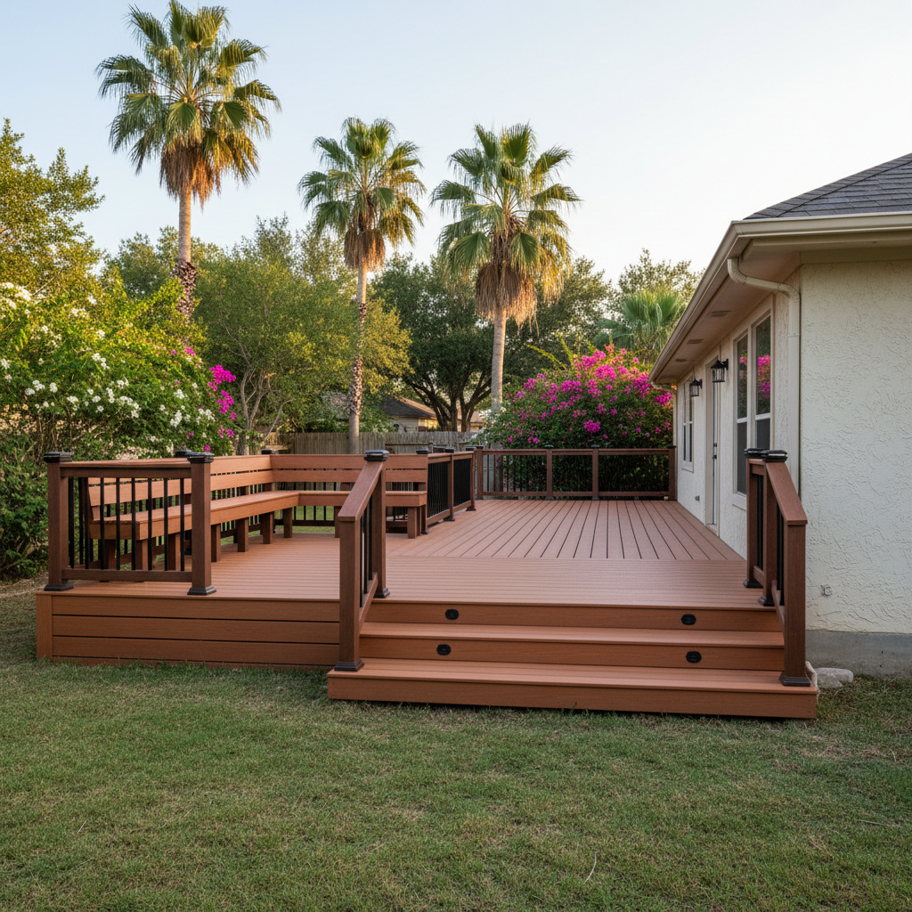 Completed composite decks work at a residential property in Brownsville, TX