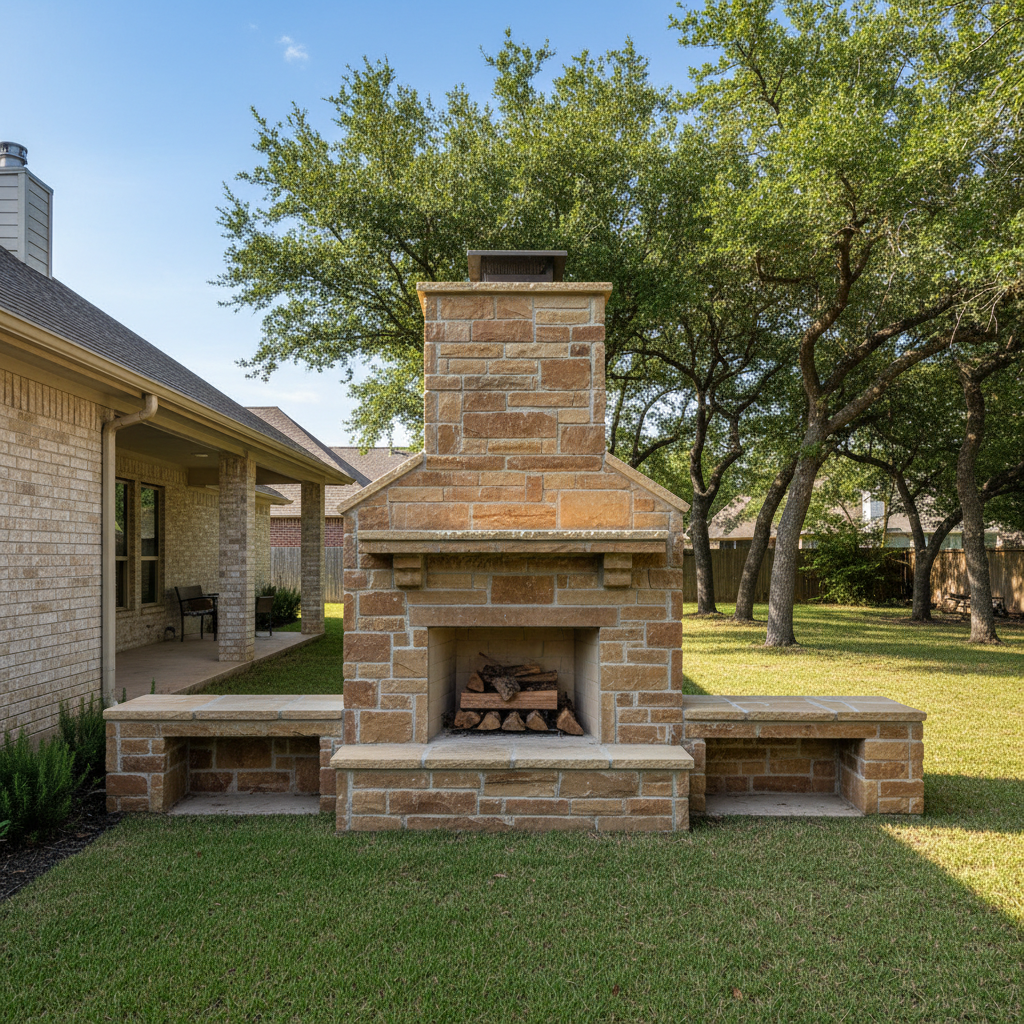 Completed fireplace construction work at a residential property in Rosenberg, TX