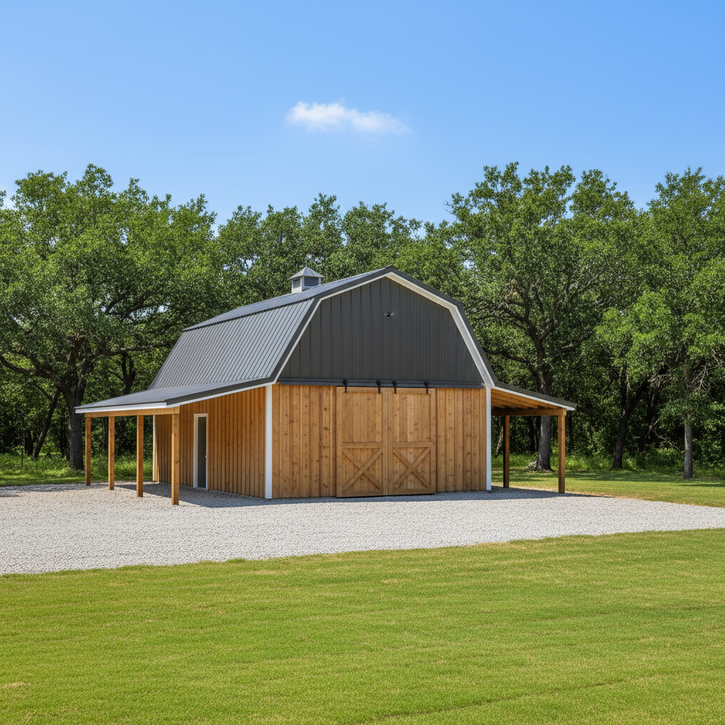 Completed pole barn construction work at a residential property in Dallas, TX