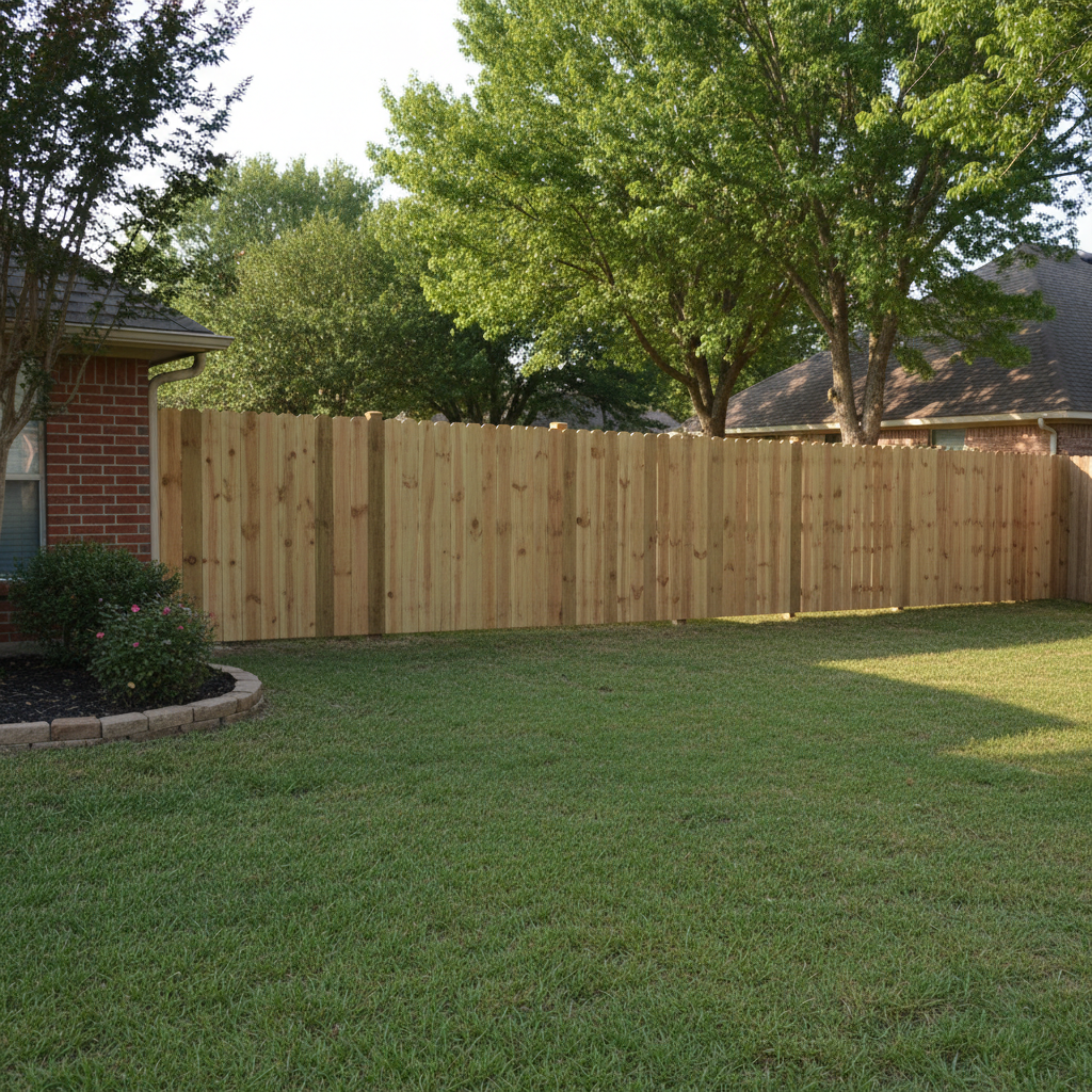 Completed wood fence installation work at a residential property in Wichita Falls, TX