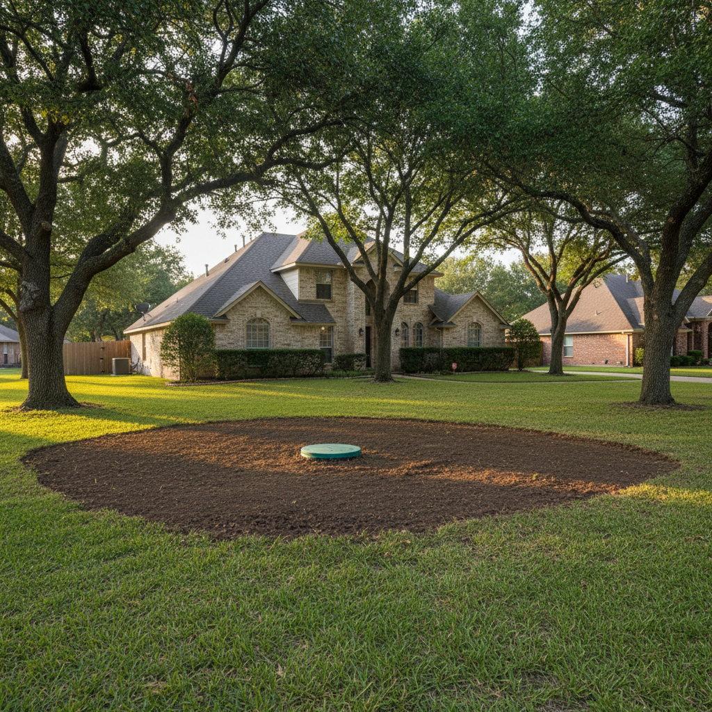 Completed septic tank replacement work at a residential property in Sugar Land, TX