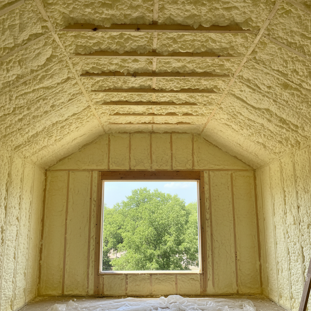 Completed open cell spray foam work at a residential property in Dallas, TX
