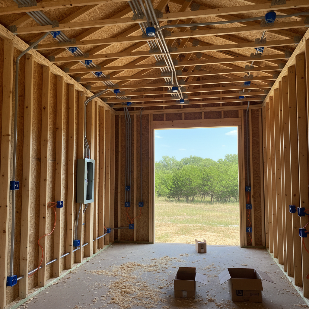 Completed electrical rough-in work at a residential property in Dallas, TX