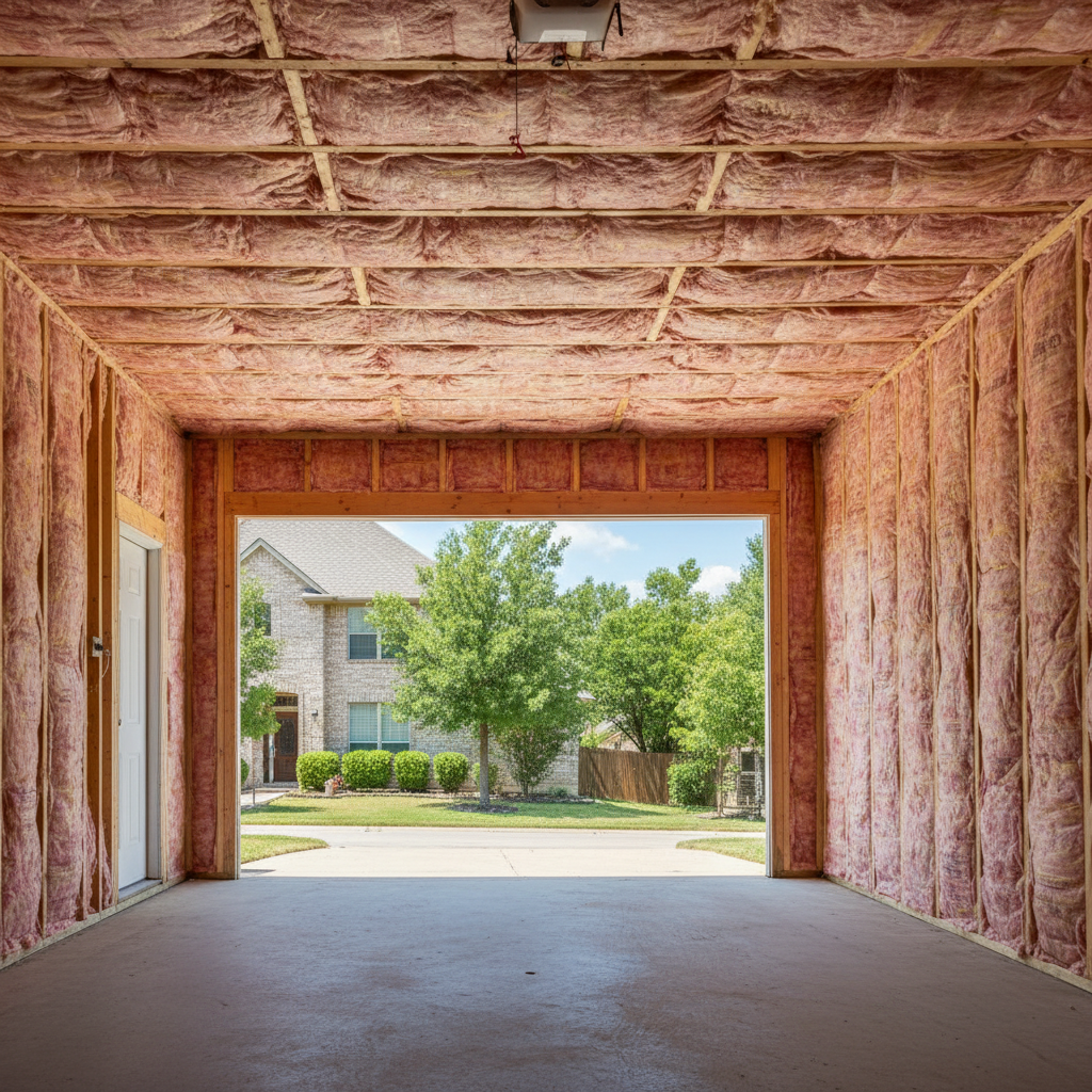 Completed garage insulation work at a residential property in Irving, TX