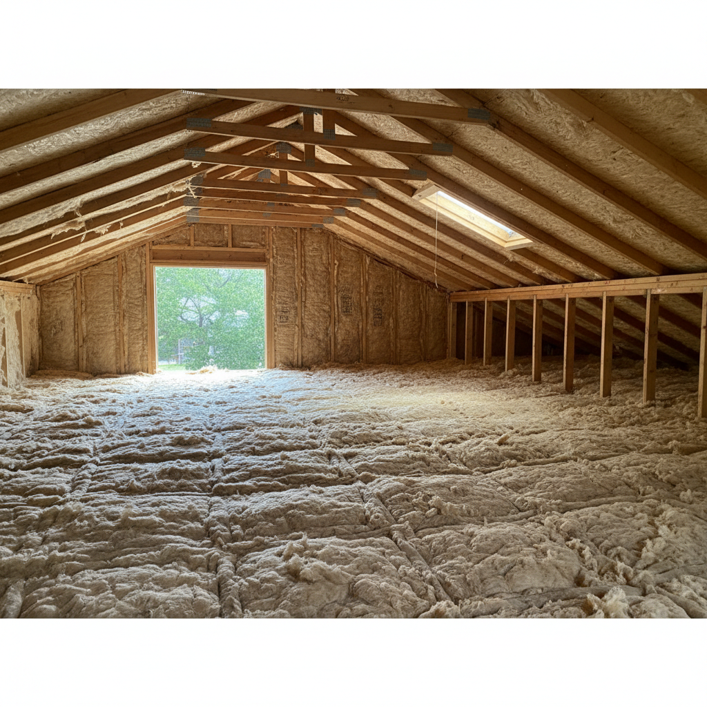 Completed attic insulation work at a residential property in Irving, TX