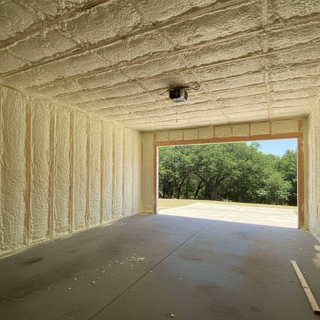 Completed garage insulation work at a residential property in Waxahachie, TX
