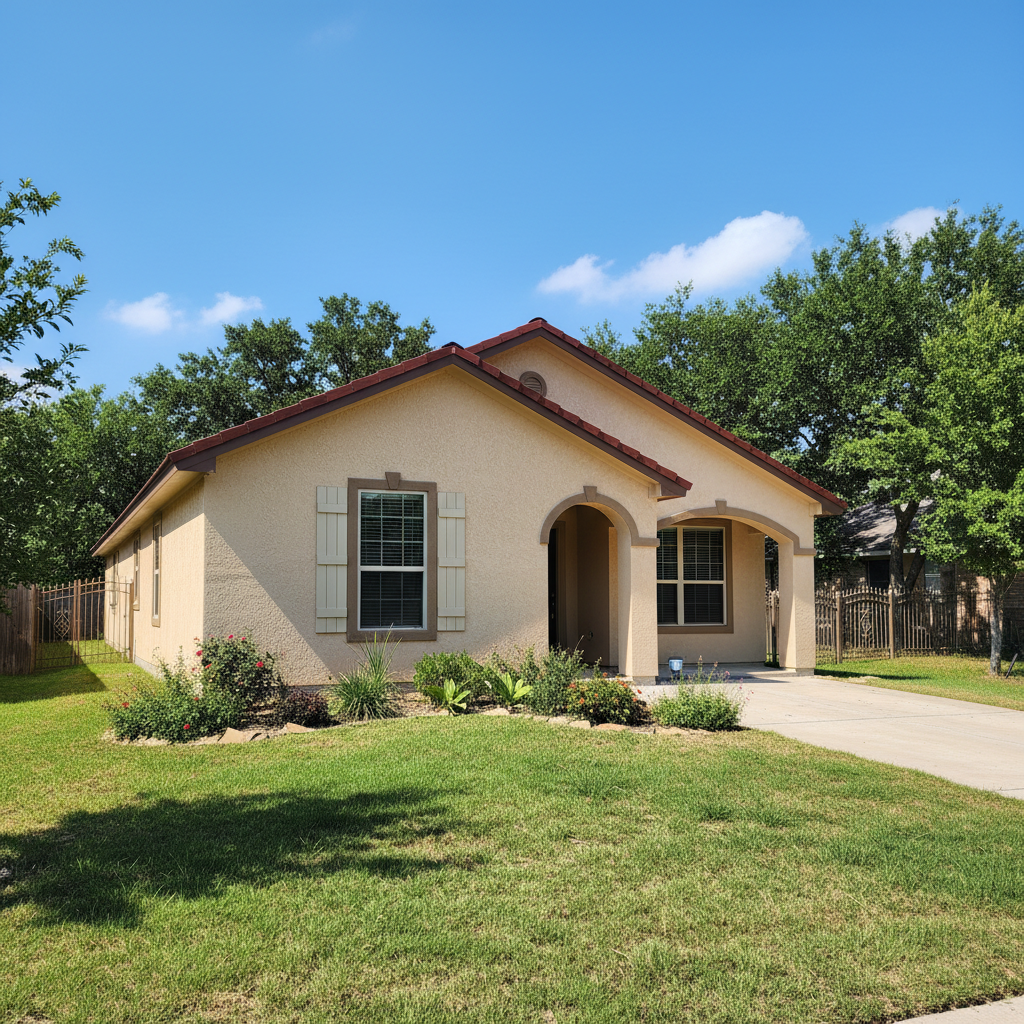 Completed stucco installation work at a residential property in Round Rock, TX