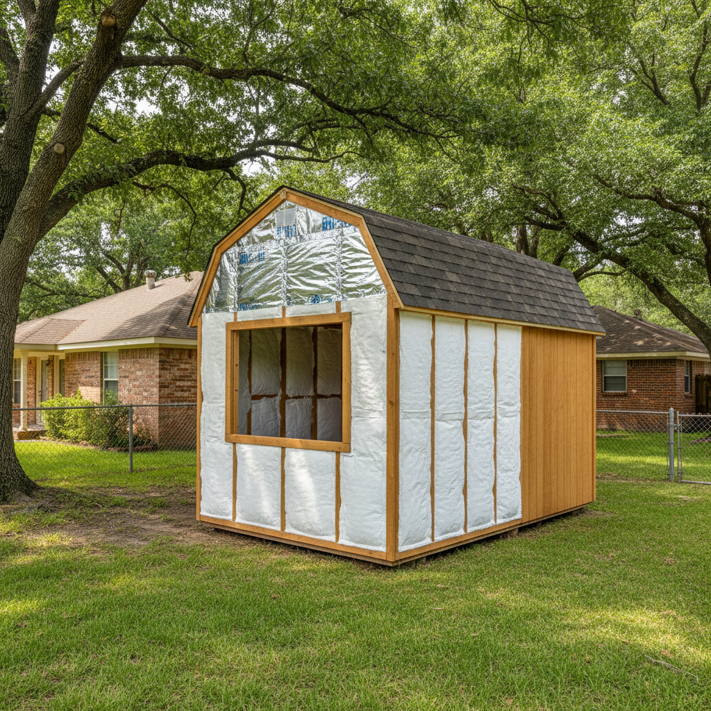 Completed shed insulation work at a residential property in DeSoto, TX