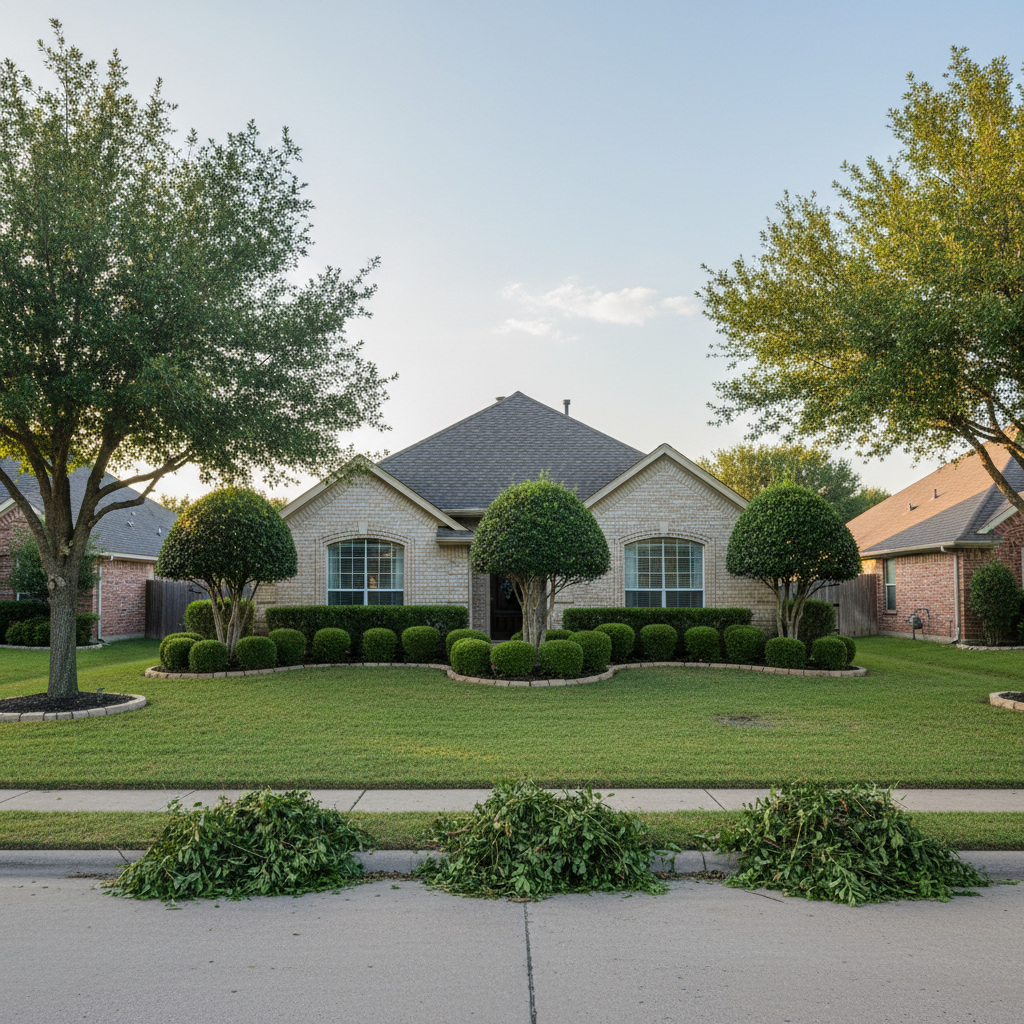 Completed shrub & bush trimming work at a residential property in Kyle, TX