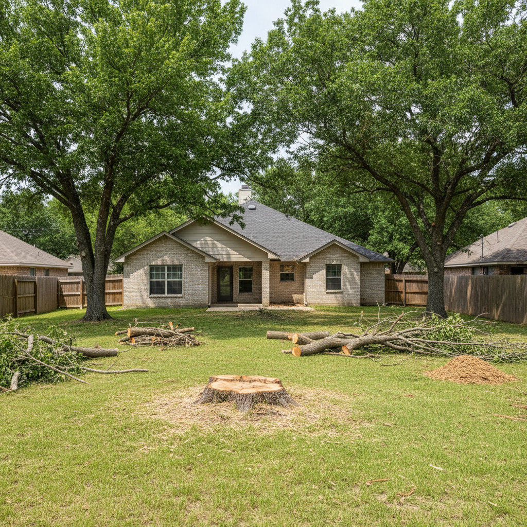 Completed tree removal work at a residential property in La Vernia, TX