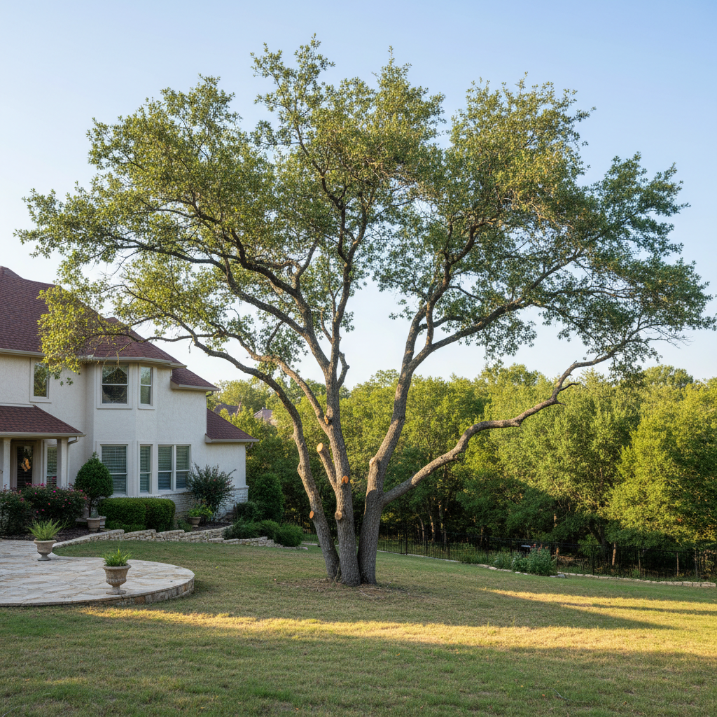 Completed tree pruning work at a residential property in Bee Cave, TX