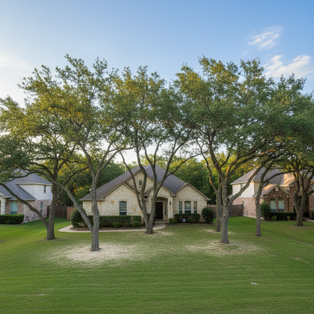 Completed tree trimming work at a residential property in Kyle, TX