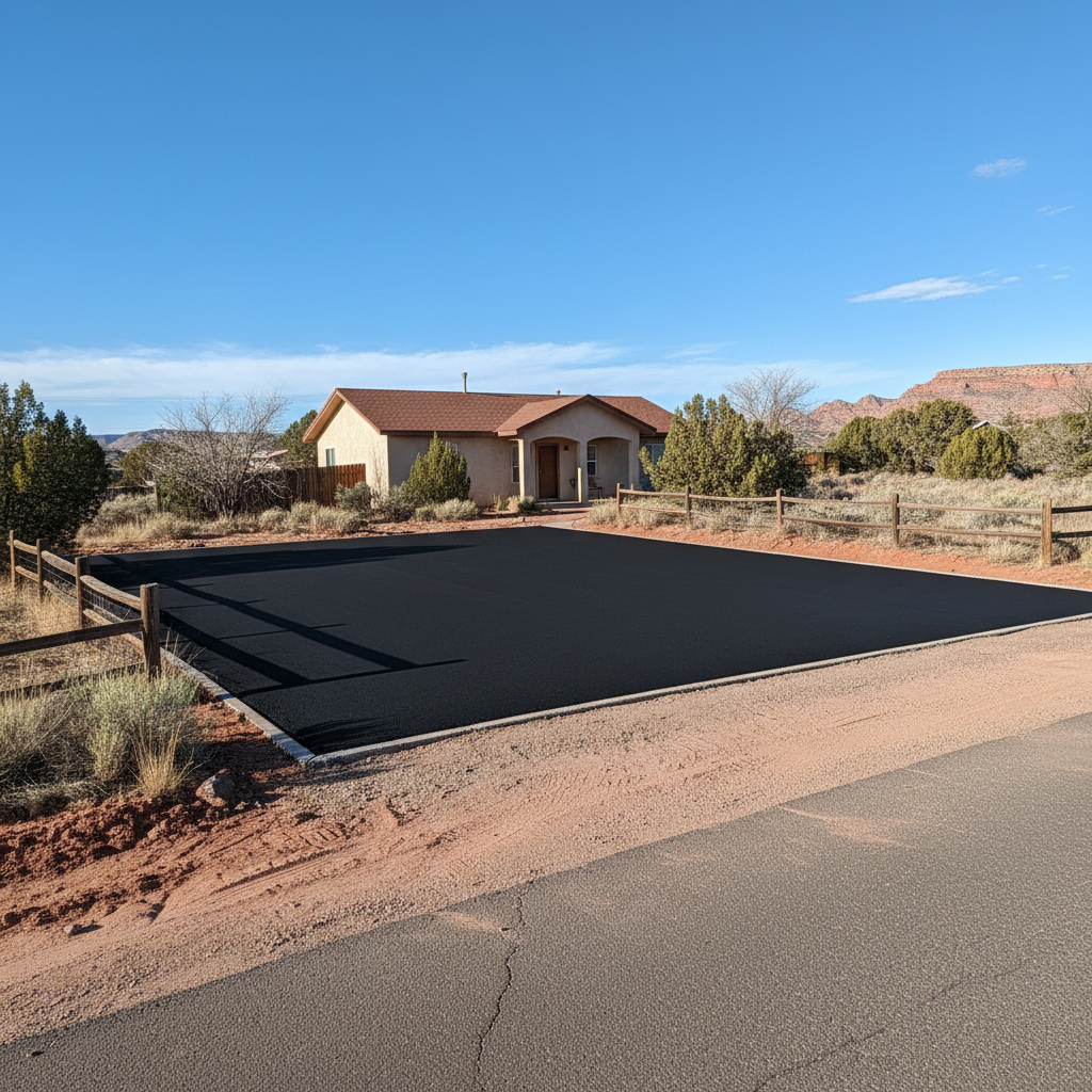 Completed parking lot paving work at a residential property in Veyo, UT