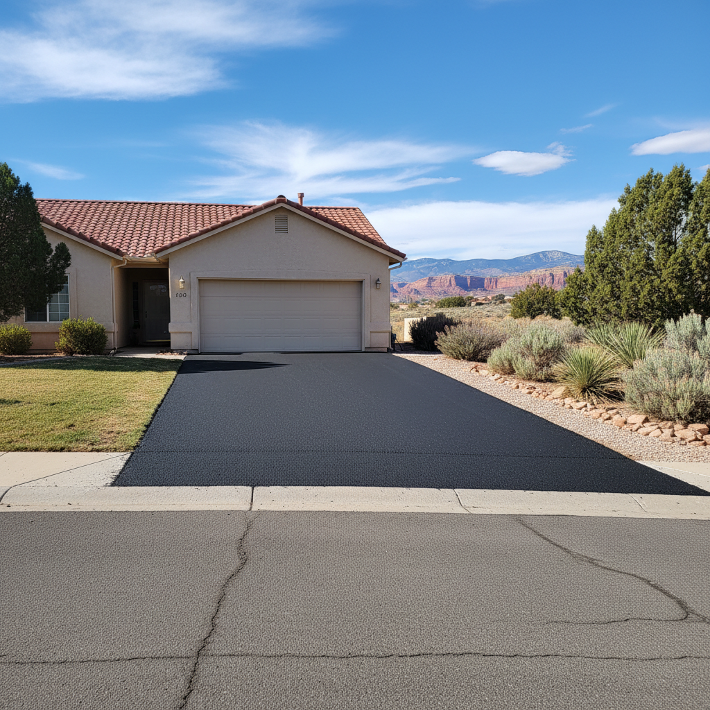 Completed driveway paving work at a residential property in Veyo, UT