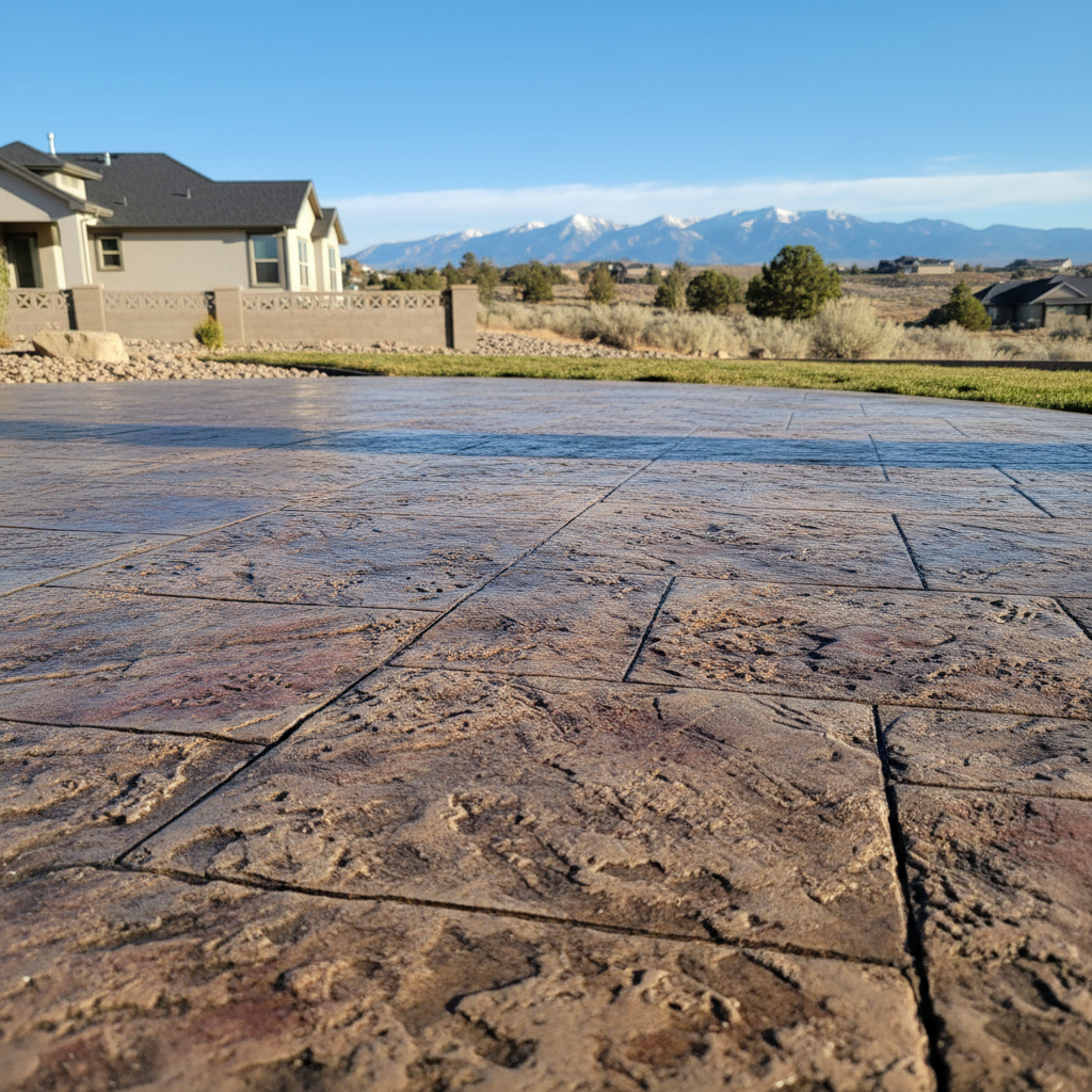 Completed stamped concrete work at a residential property in West Jordan, UT