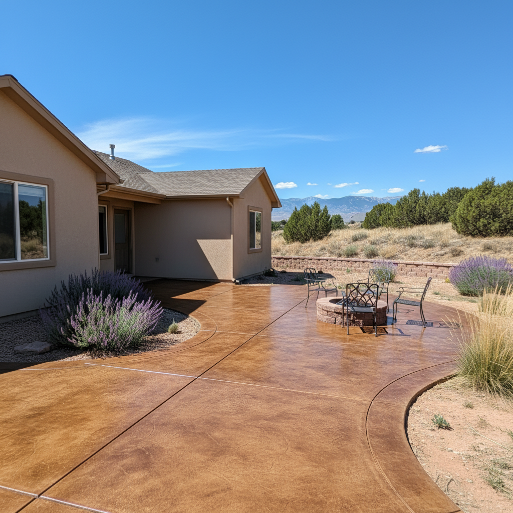 Completed concrete staining work at a residential property in West Valley City, UT
