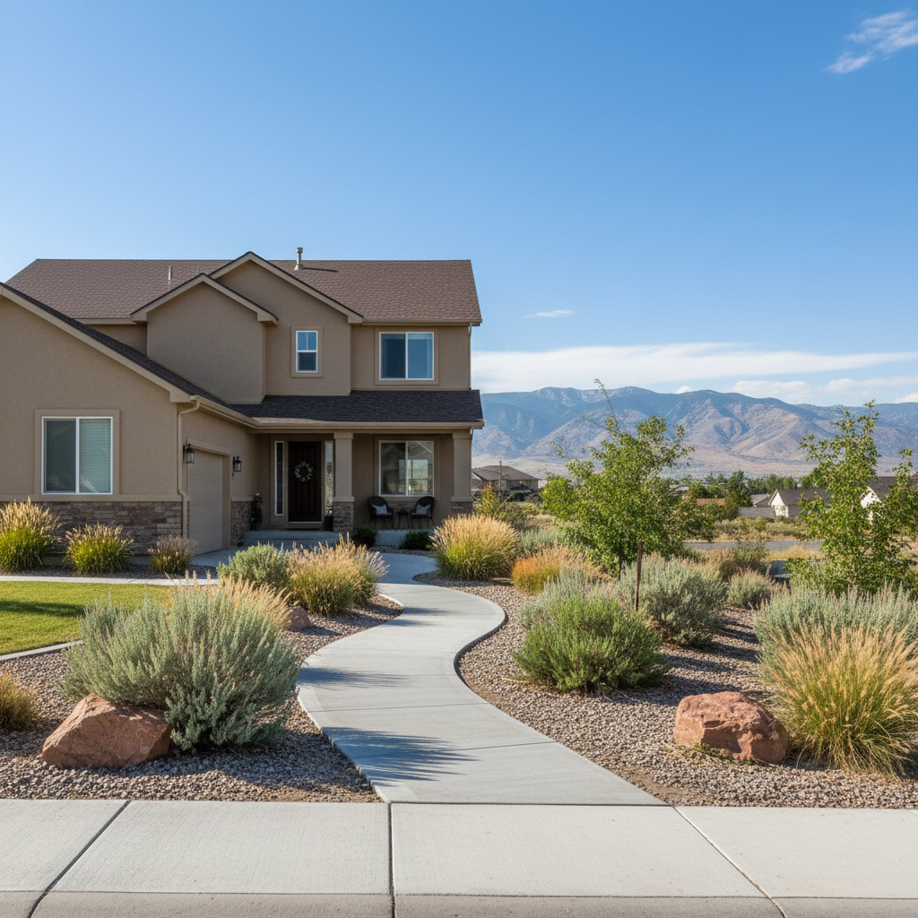 Completed concrete sidewalks work at a residential property in Orem, UT