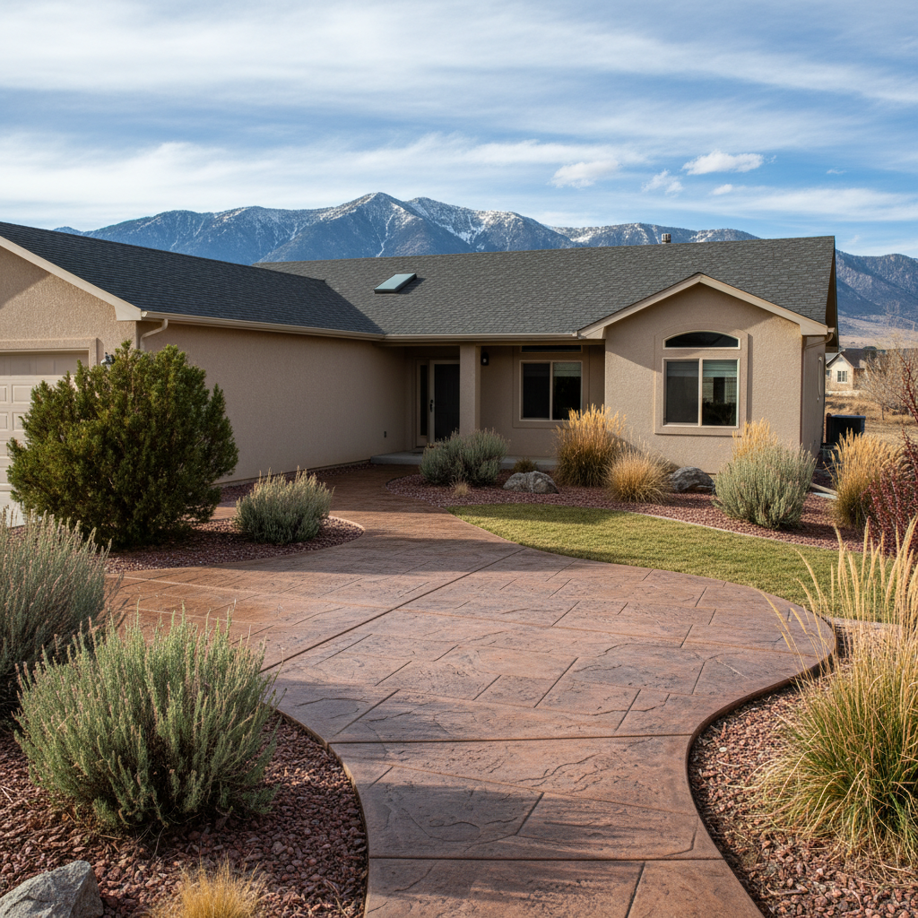 Completed stamped concrete work at a residential property in West Valley City, UT