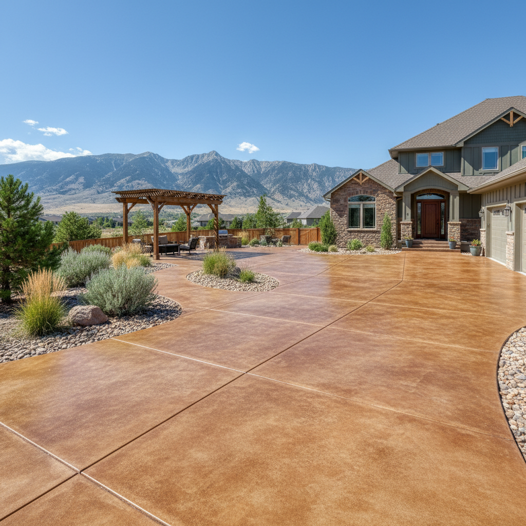 Completed concrete staining work at a residential property in Provo, UT