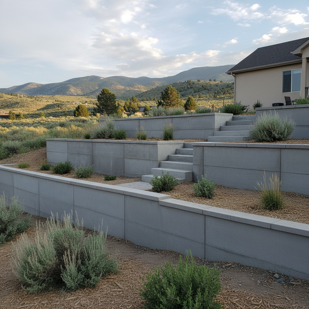 Completed concrete retaining walls work at a residential property in Ogden, UT
