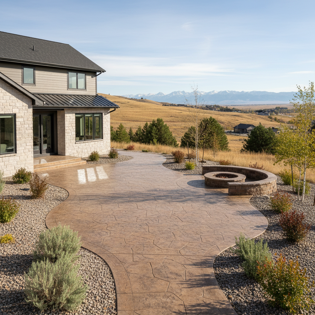 Completed stamped concrete work at a residential property in Logan, UT