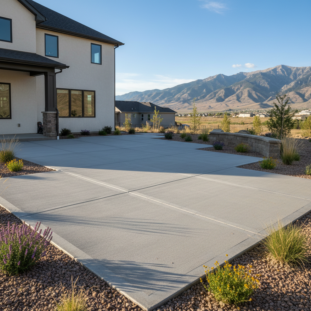 Completed concrete patios work at a residential property in Ogden, UT