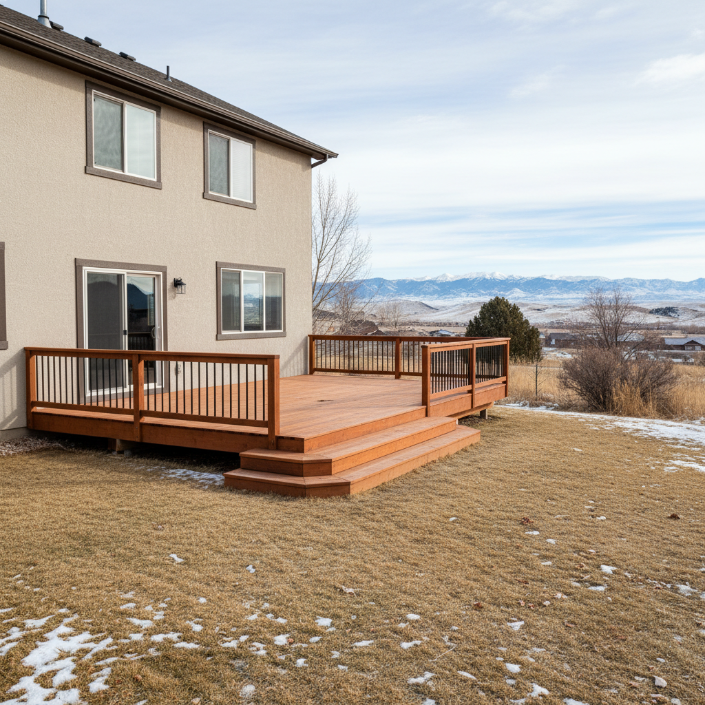 Completed wooden decks work at a residential property in Clearfield, UT
