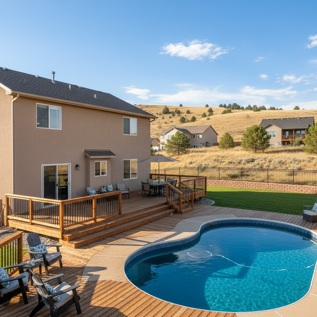 Completed pool decks work at a residential property in Brigham City, UT