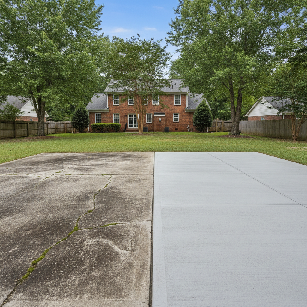 Completed concrete flatwork work at a residential property in Virginia Beach, VA