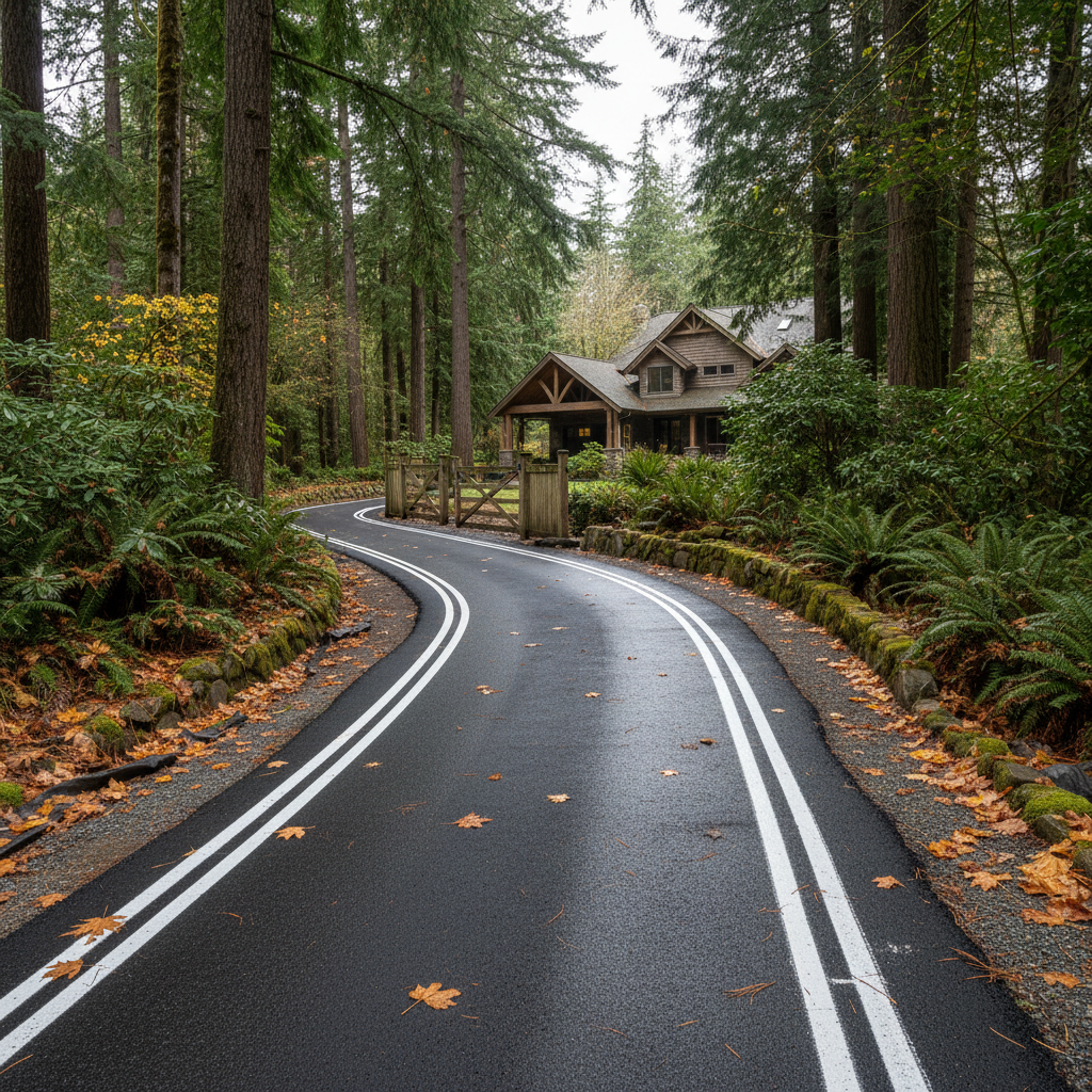 Completed asphalt striping work at a residential property in Bellevue, WA
