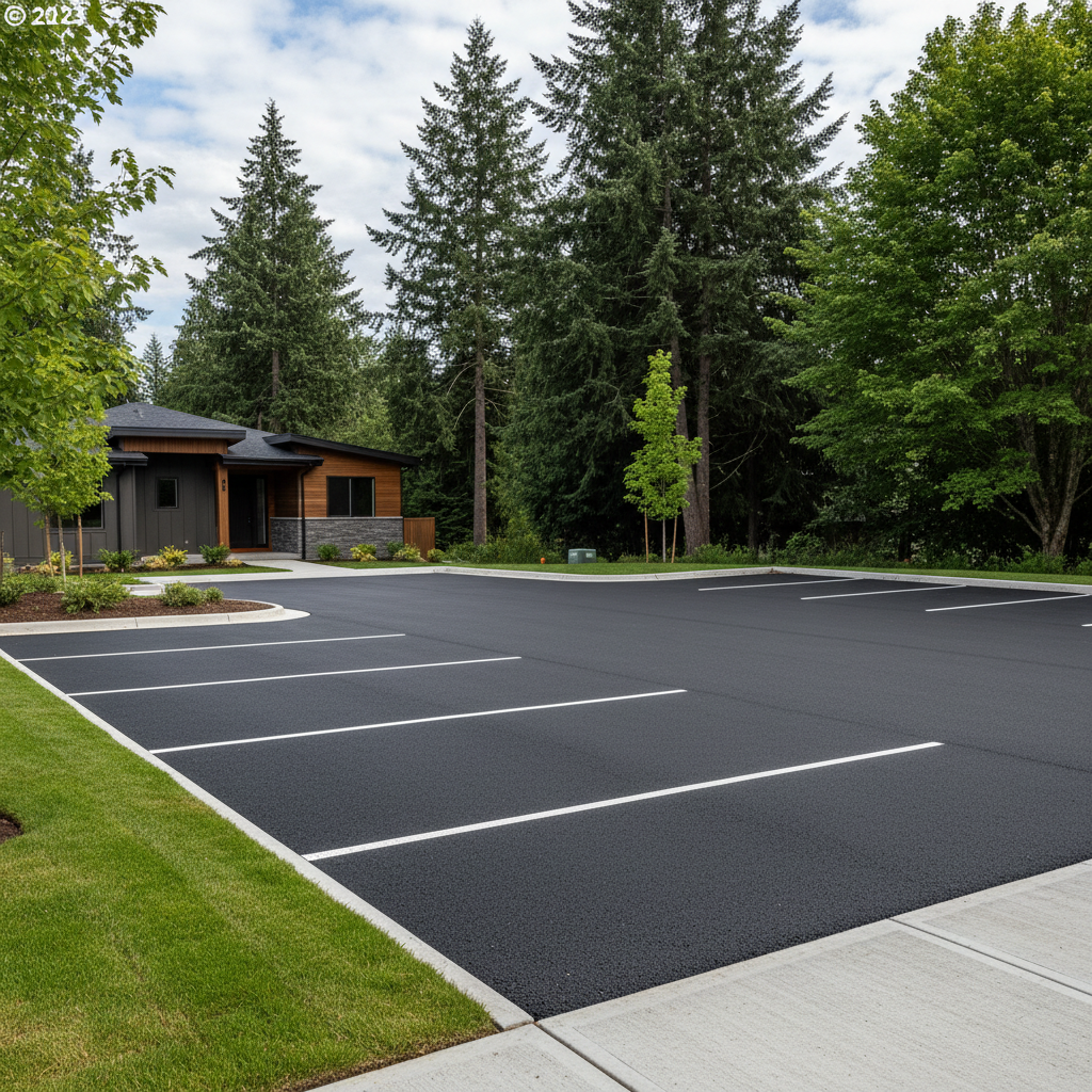 Completed parking lot paving work at a residential property in Redmond, WA