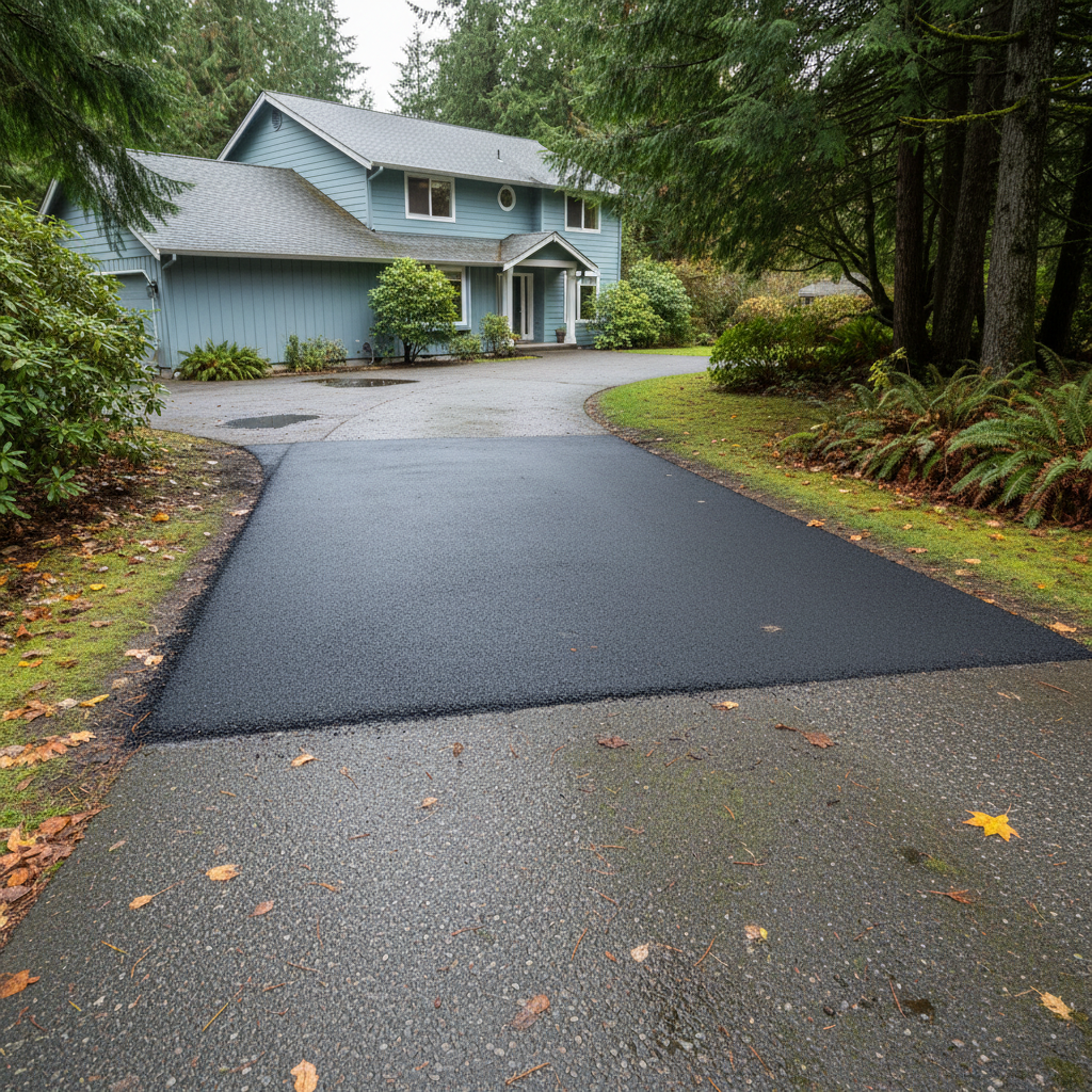 Completed asphalt patching work at a residential property in Lakewood, WA