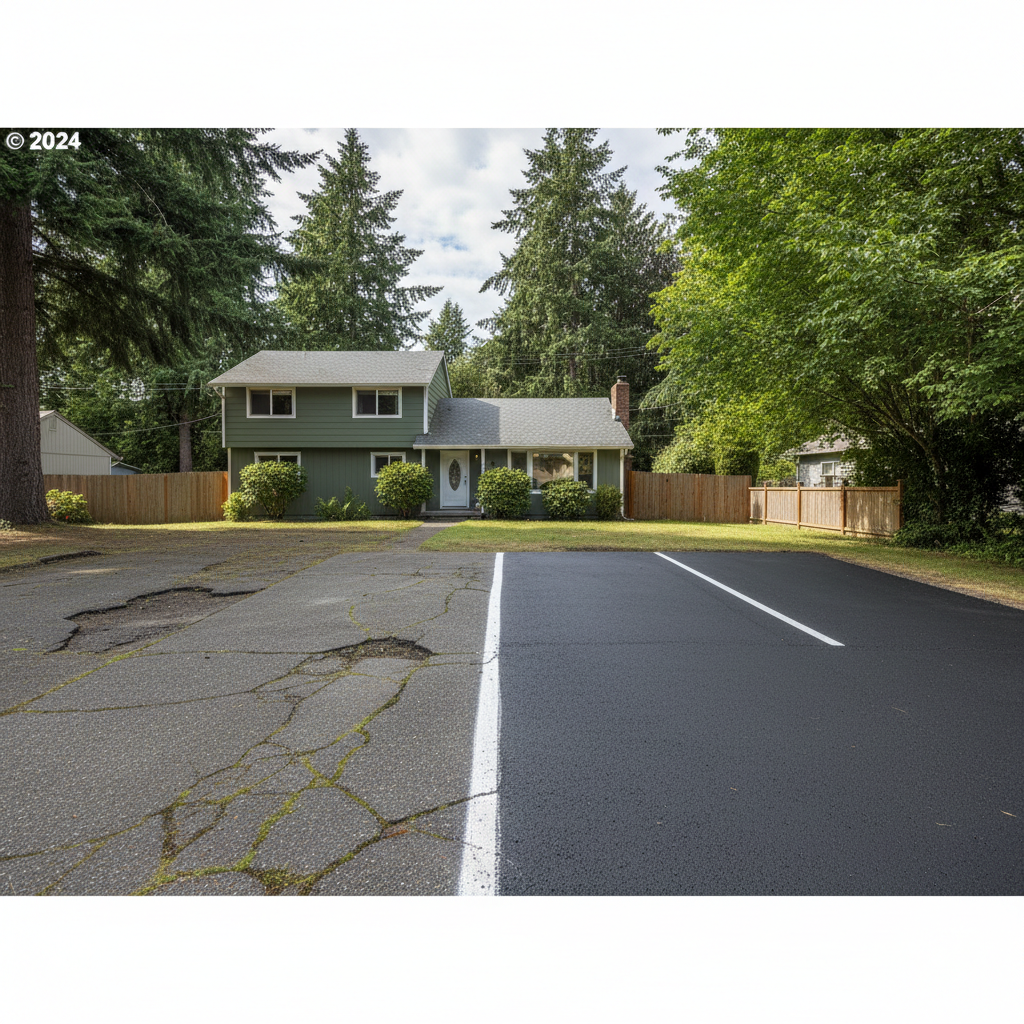 Completed asphalt striping work at a residential property in Lakewood, WA