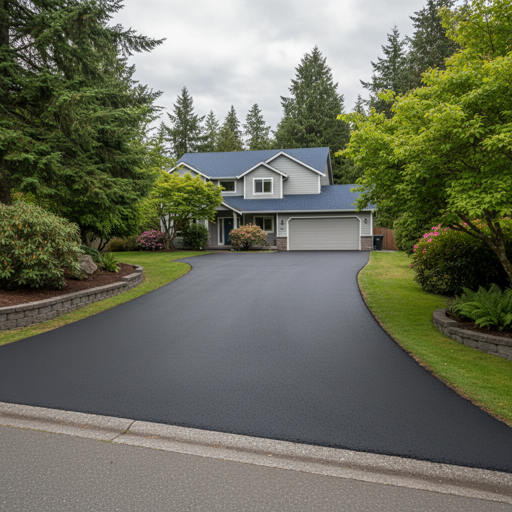 Completed driveway paving work at a residential property in Everett, WA