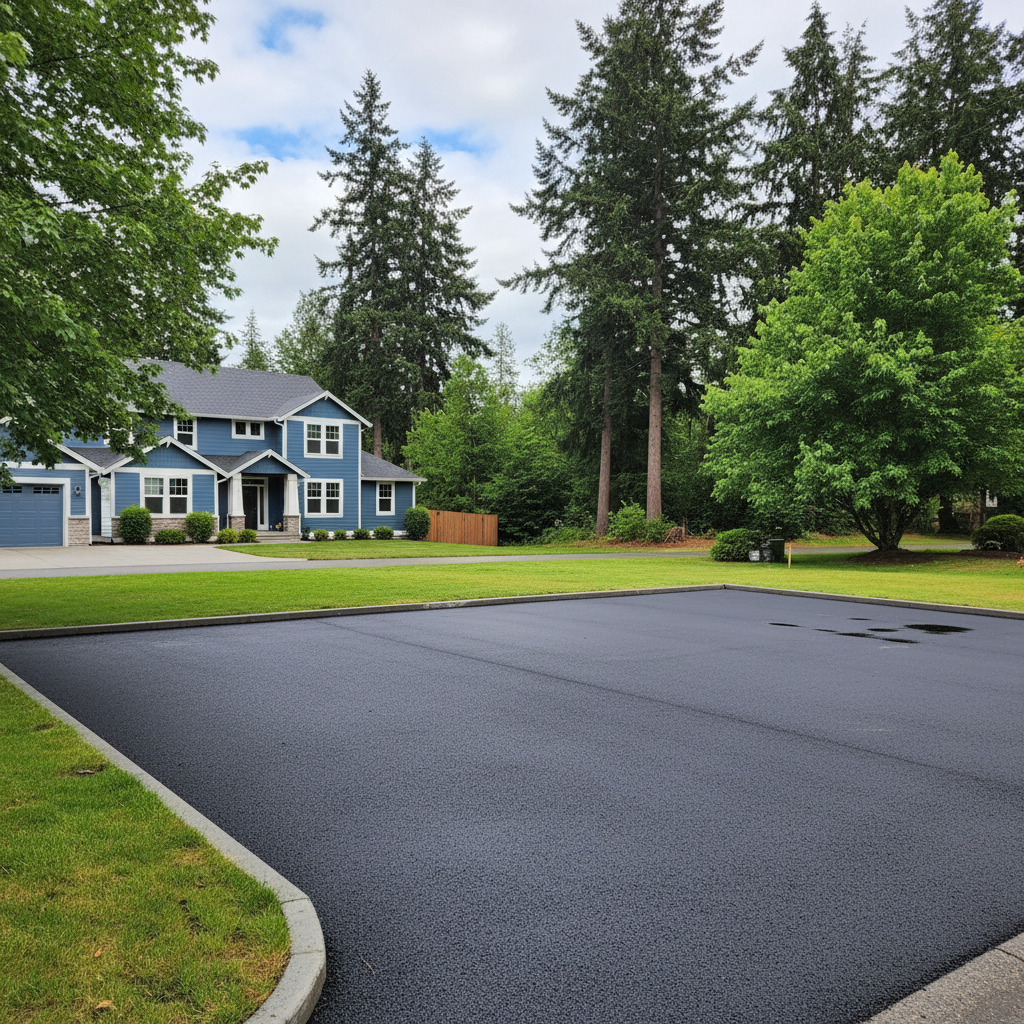 Completed parking lot paving work at a residential property in Kent, WA