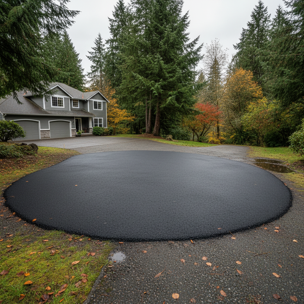 Completed asphalt patching work at a residential property in Lakewood, WA