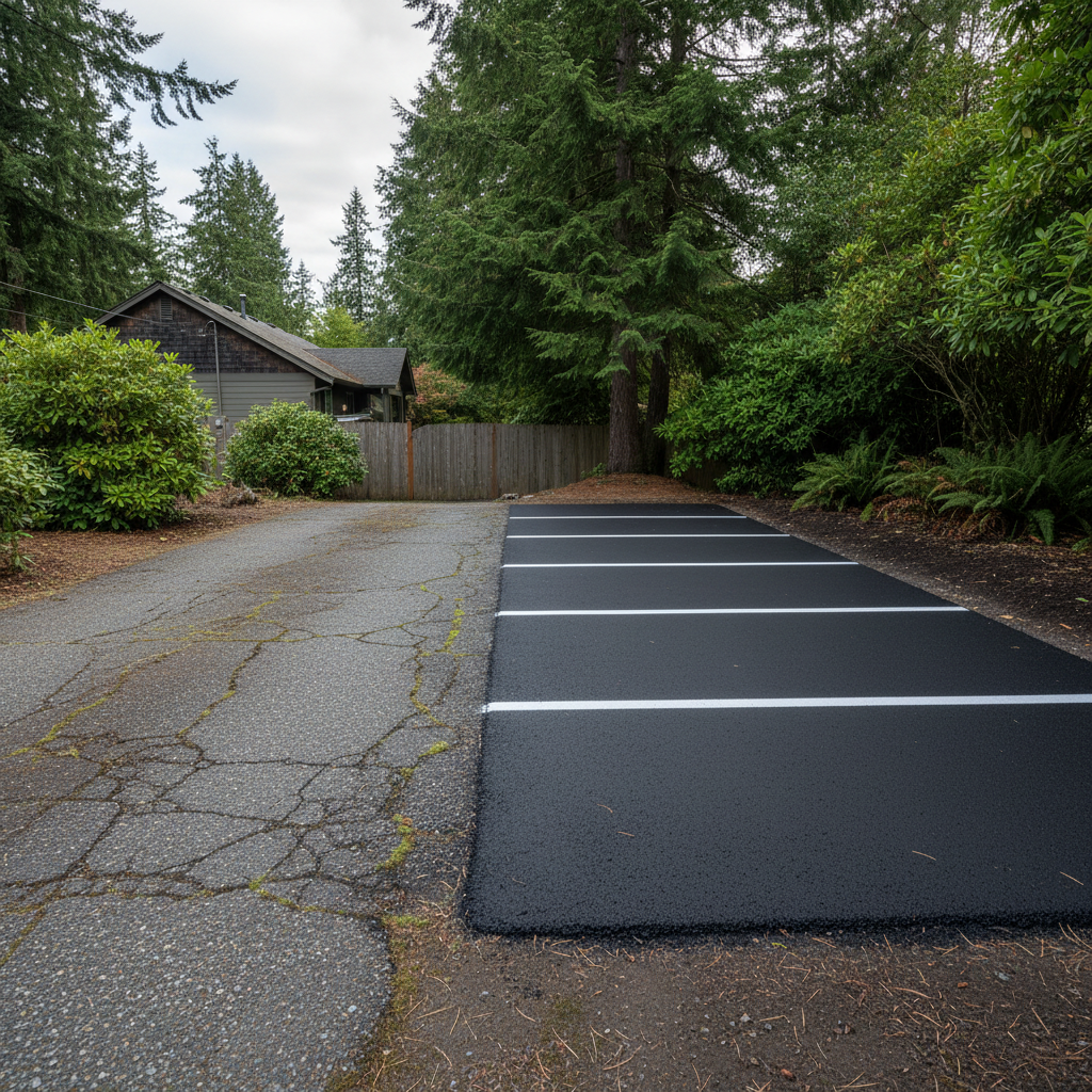 Completed asphalt striping work at a residential property in Edmonds, WA