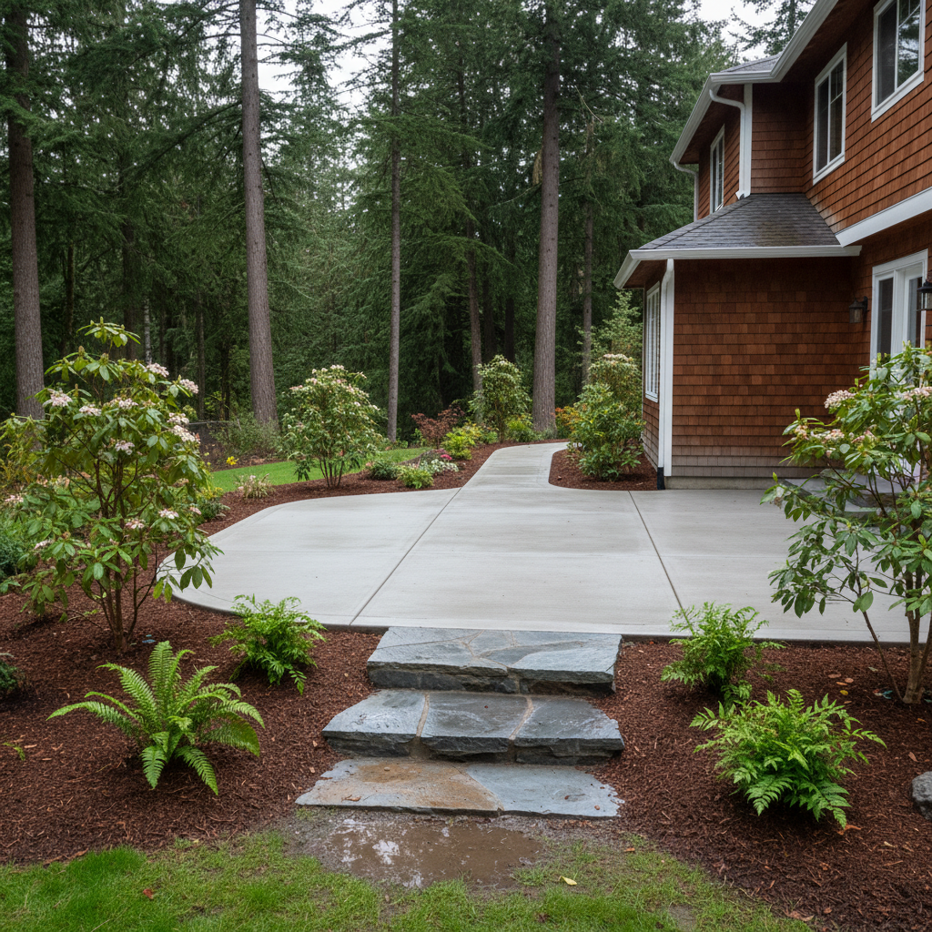 Completed concrete installation work at a residential property in Kirkland, WA