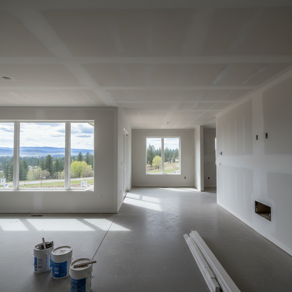 Completed drywall finishing work at a residential property in Spokane, WA