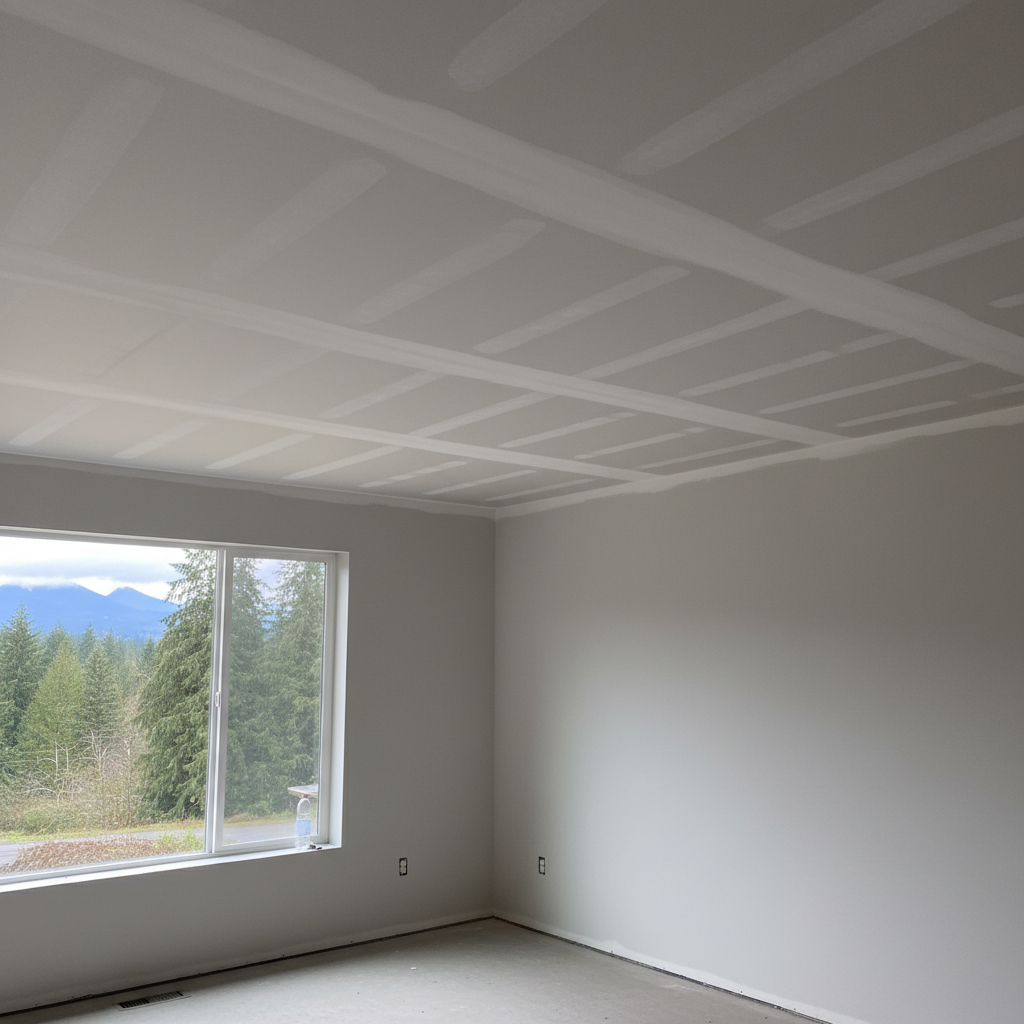 Completed ceiling drywall installation work at a residential property in Tacoma, WA