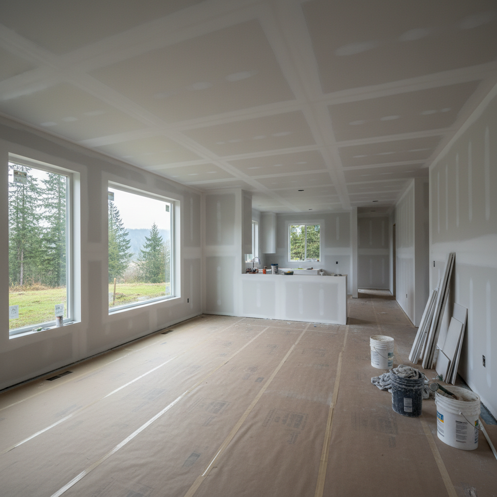 Completed drywall finishing work at a residential property in Tacoma, WA