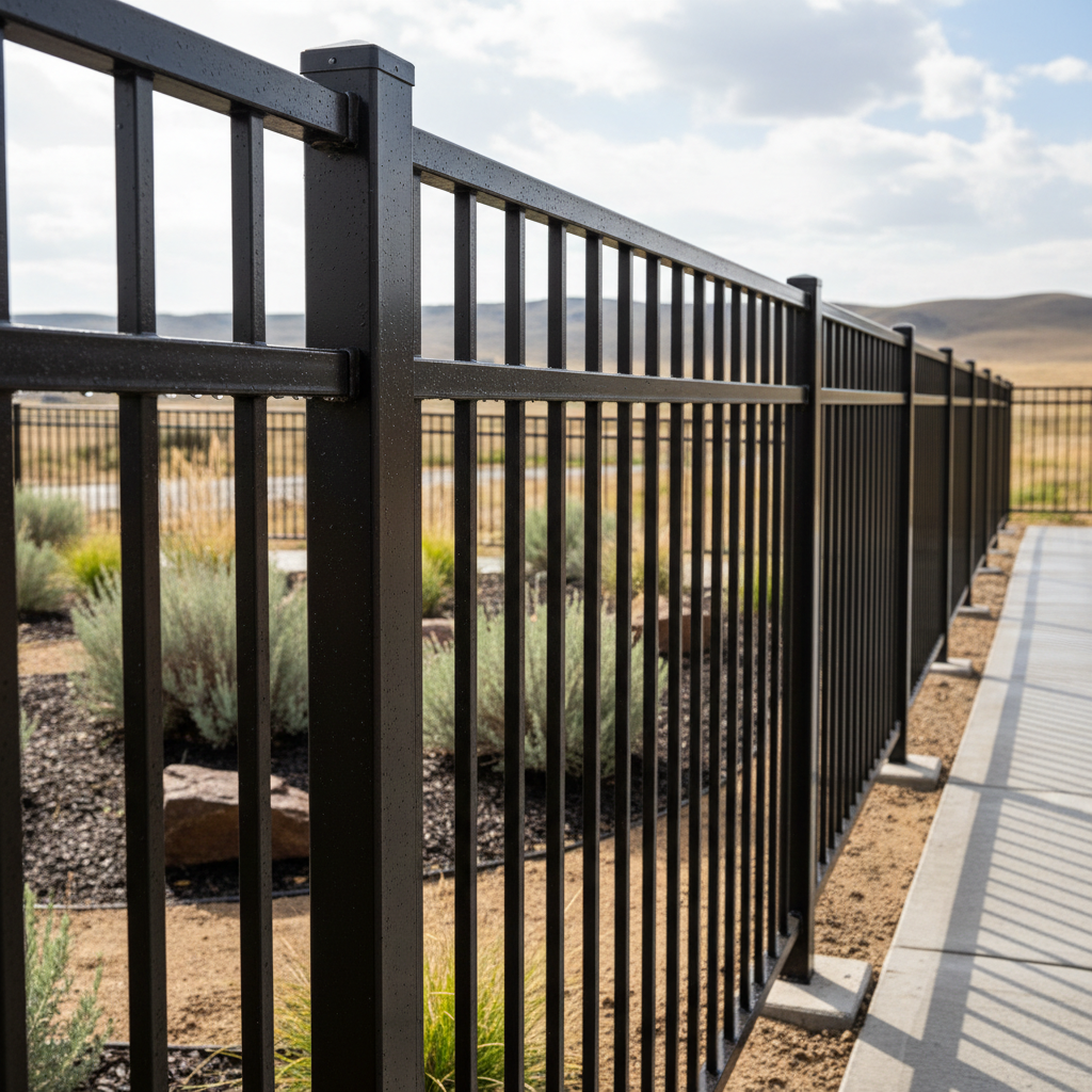 Completed aluminum fence installation work at a residential property in Moses Lake, WA
