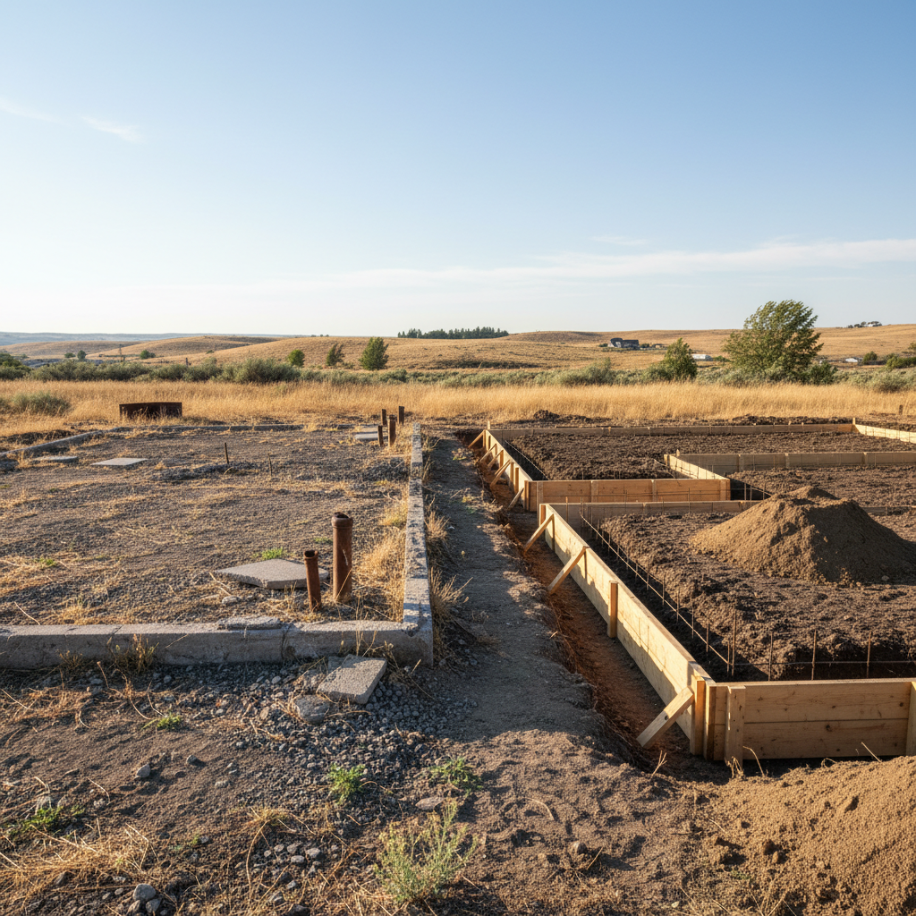 Completed foundation excavation work at a residential property in Moses Lake, WA