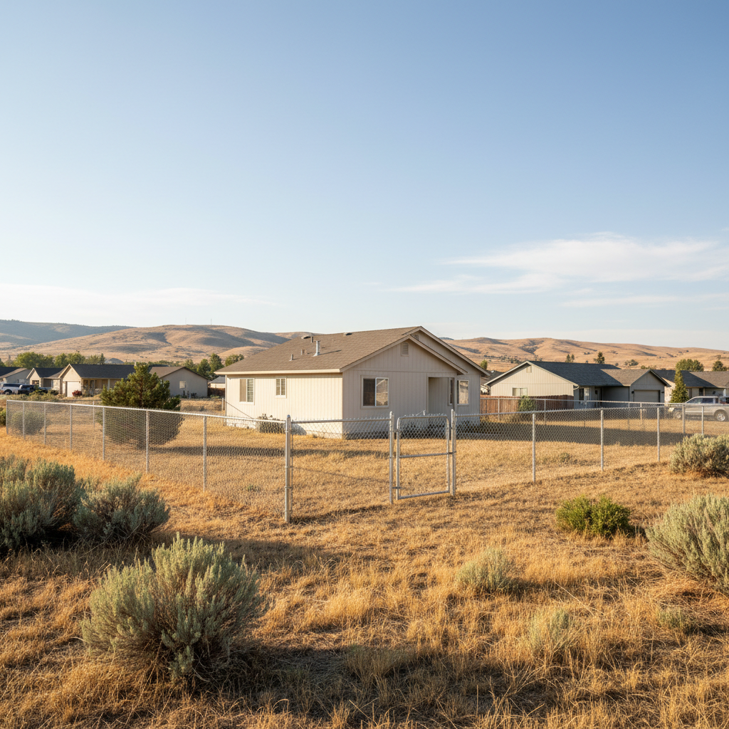 Completed chain link fence installation work at a residential property in Moses Lake, WA