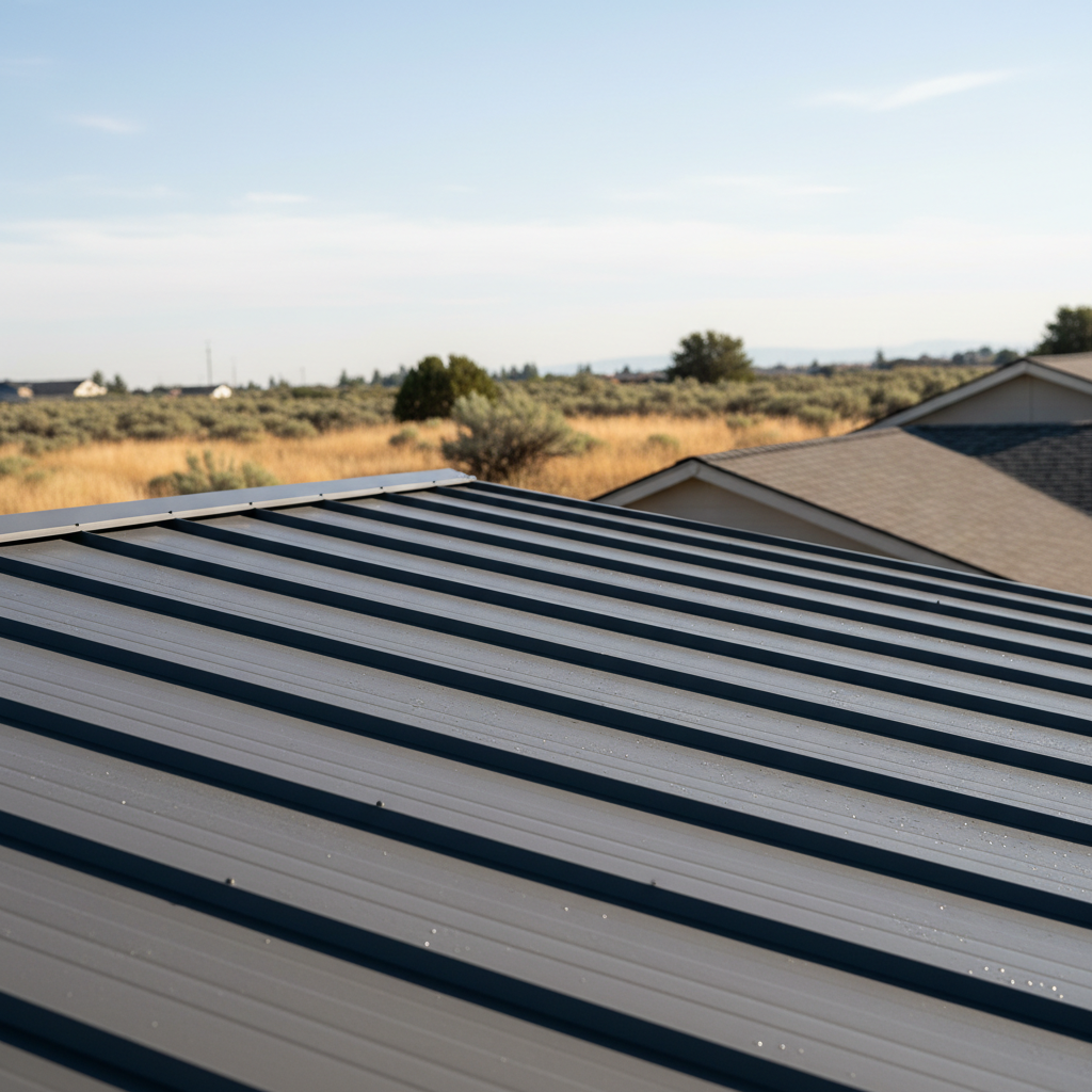 Completed metal roofing work at a residential property in Moses Lake, WA