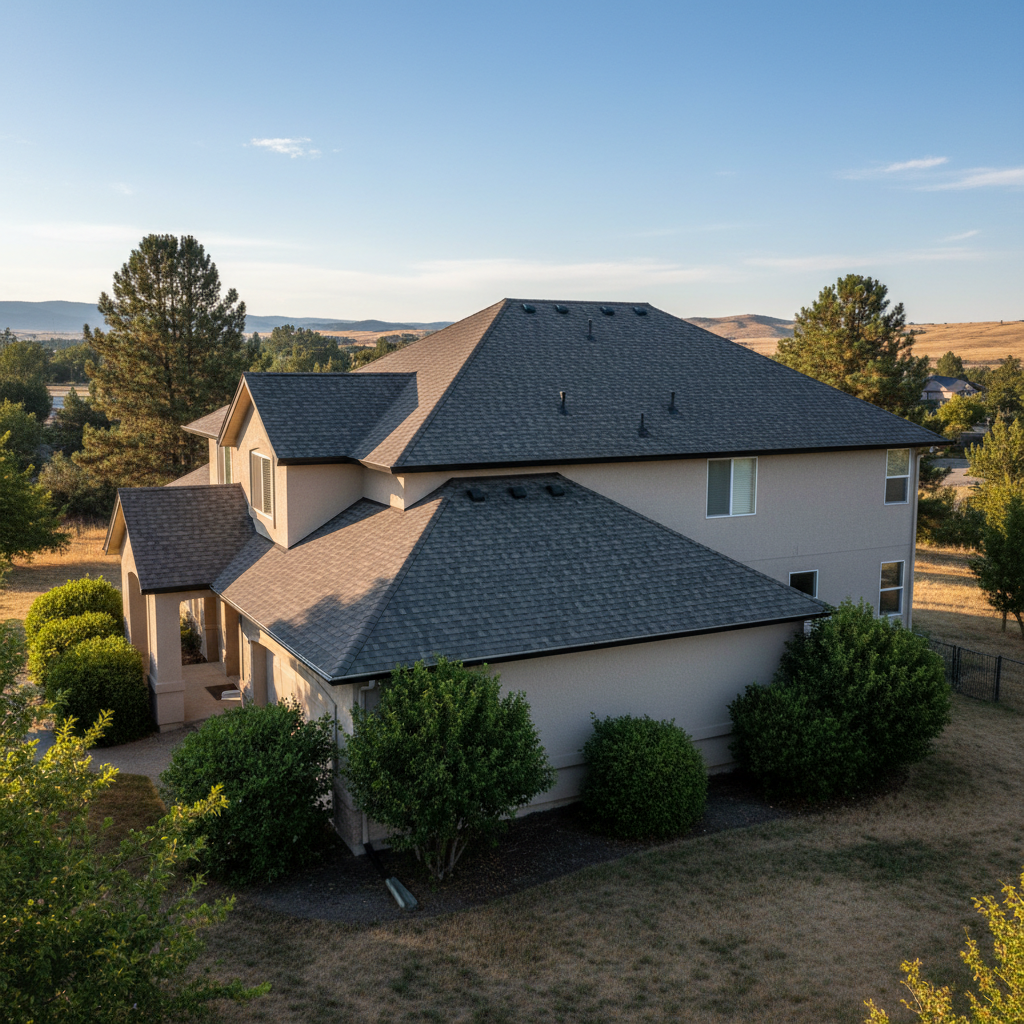 Completed asphalt shingle roofing work at a residential property in Richland, WA