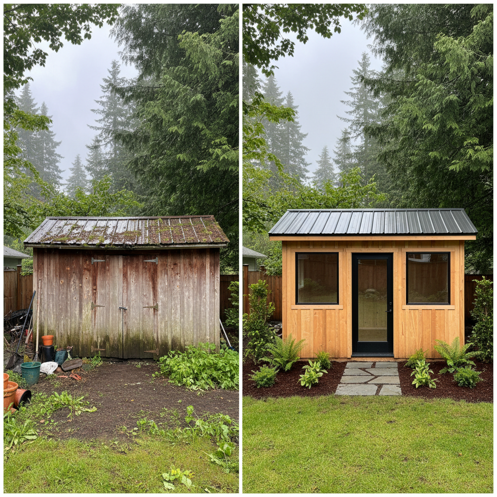 Completed garden sheds work at a residential property in Seattle, WA