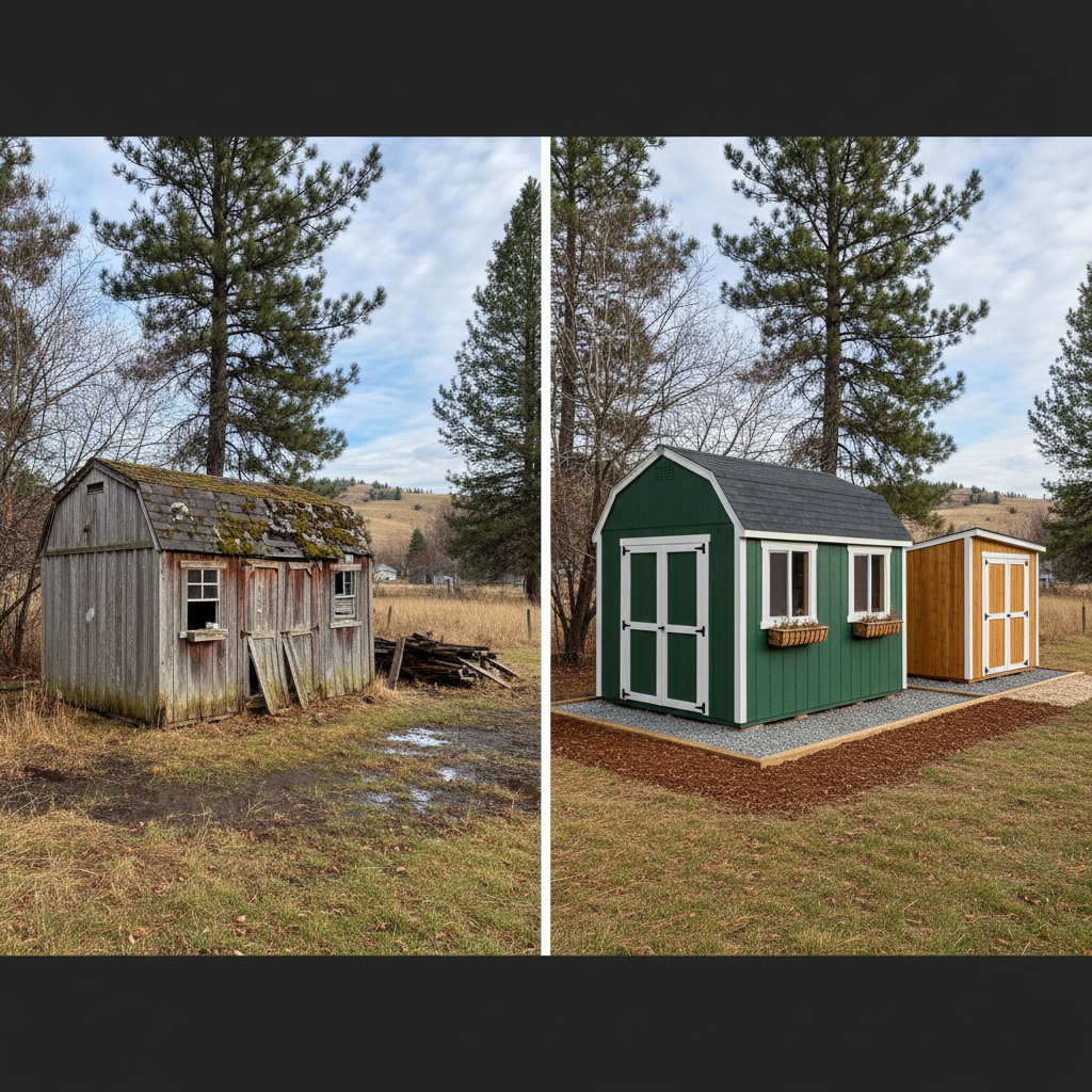 Completed garden sheds work at a residential property in Cheney, WA