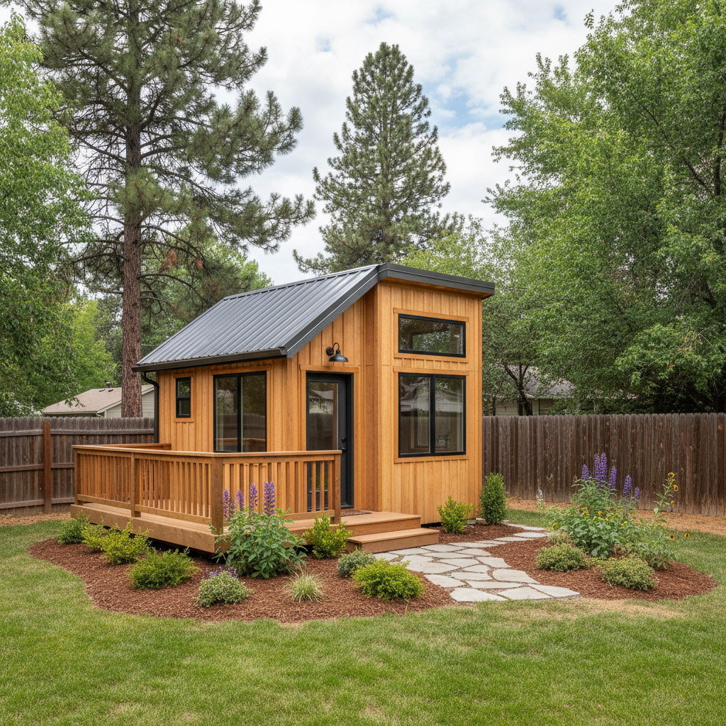 Completed tiny homes work at a residential property in Spokane, WA