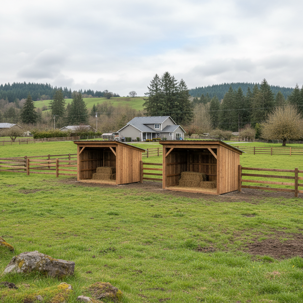 Completed livestock shelters work at a residential property in Raymond, WA